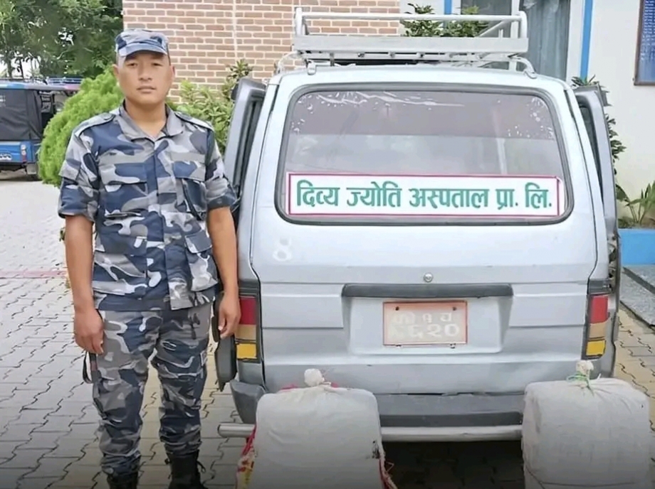 अस्पतालको नाम लेखिएको भ्यानबाट ६० किलो गाँजा बरामद