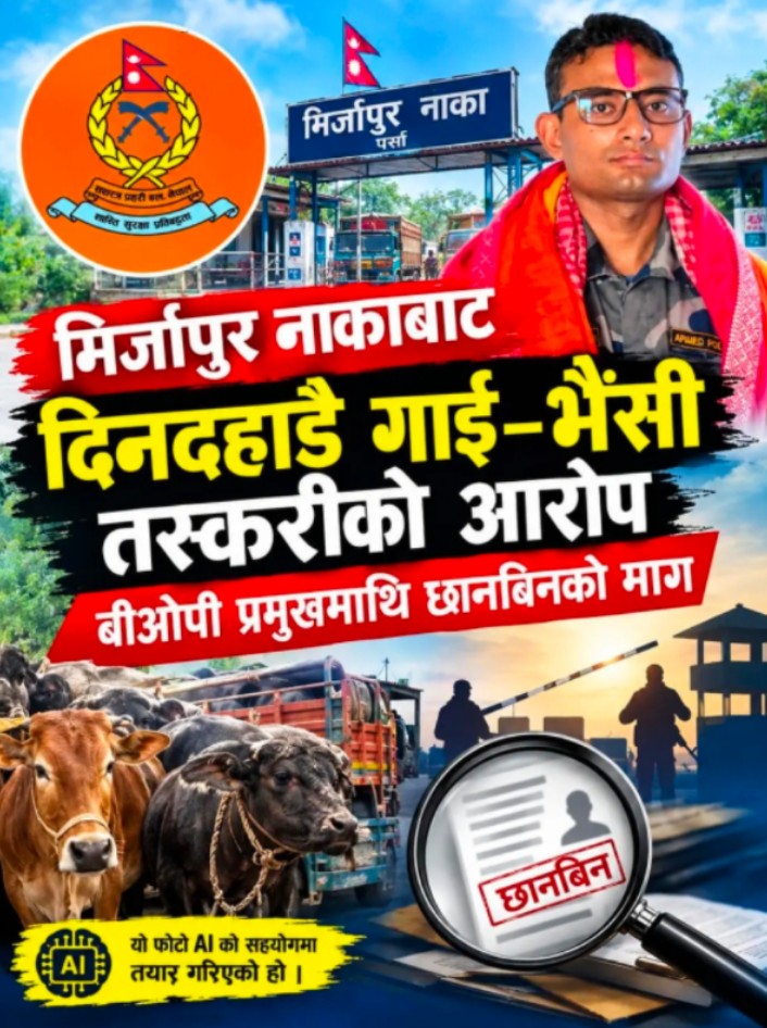 पर्साका मिर्जापुर नाकाबाट दिनदहाडै गाई-भैंसी तस्करीको आरोप